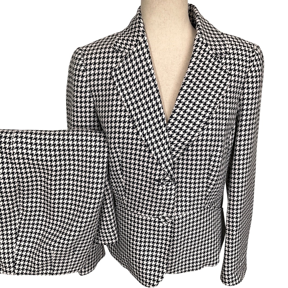 Le Suit Skirt Suit Women 10 Navy‎ Ivory Big Houndstooth 2pc Career
